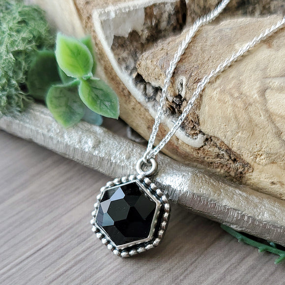 Onyx Necklace, Faceted, Hexagon