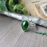 Chrome Diopside Ring, Faceted, Teardrop