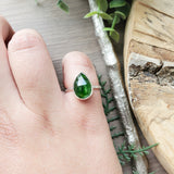 Chrome Diopside Ring, Faceted, Teardrop