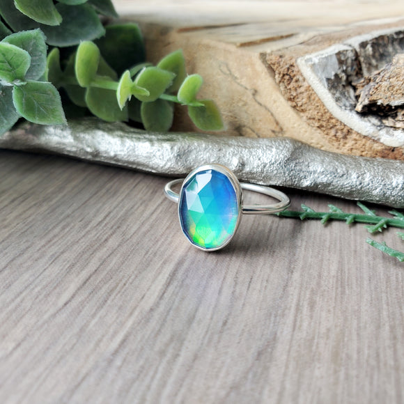 Blue Aura Opal Ring, Oval