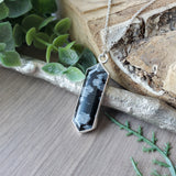 Snowflake Obsidian Necklace, Long Hexagon