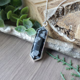 Snowflake Obsidian Necklace, Long Hexagon