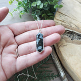 Snowflake Obsidian Necklace, Long Hexagon